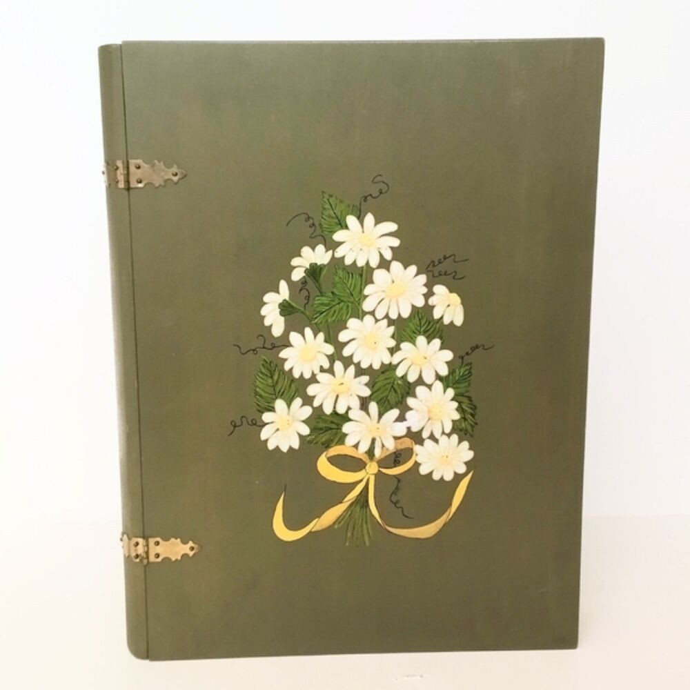 Vintage 1970's Hand Painted Book Style Large Wooden Book Box Floral Design